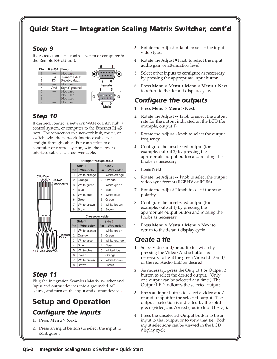 Extron electronic ISM 482 manual Quick Start Integration Scaling Matrix Switcher, cont’d 