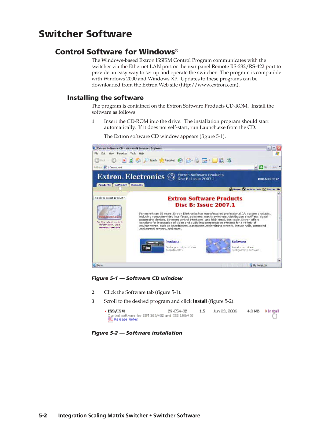 Extron electronic ISM 482 manual Control Software for Windows, Installing the software 