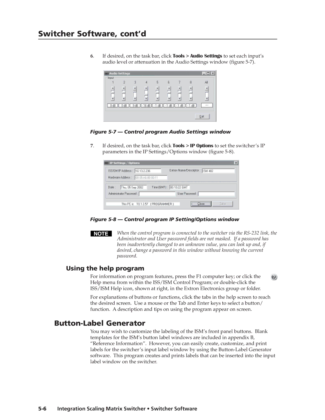 Extron electronic ISM 482 manual Button-Label Generator, Using the help program 