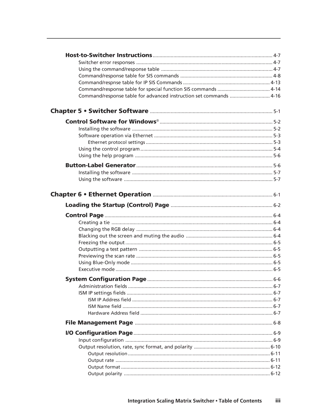 Extron electronic ISM 482 manual Integration Scaling Matrix Switcher Table of Contents Iii 