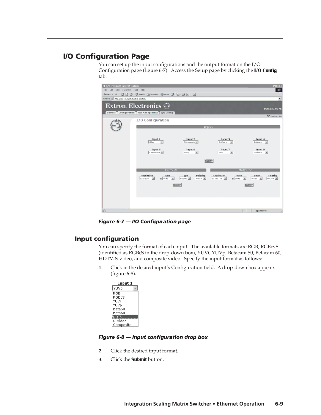 Extron electronic ISM 482 manual Input configuration, I/O Configuration 