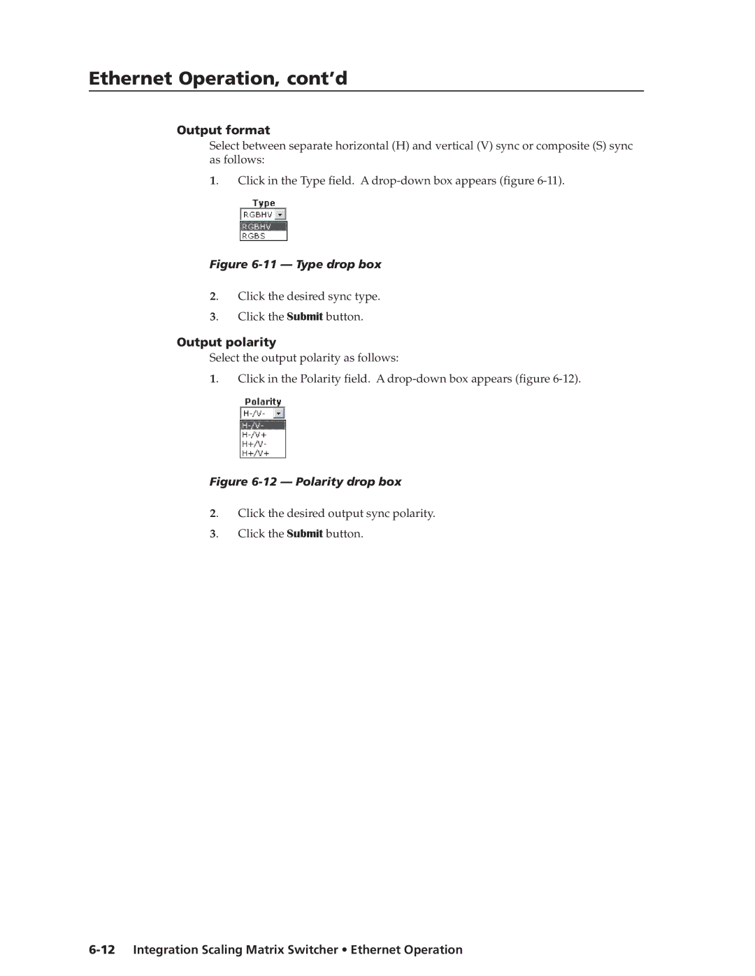 Extron electronic ISM 482 manual Output format, Output polarity 