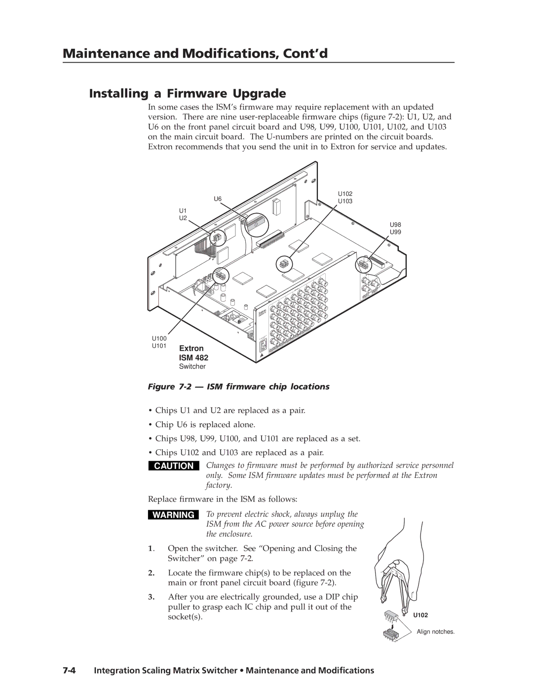 Extron electronic ISM 482 manual Maintenance and Modifications, Cont’d, Installing a Firmware Upgrade 