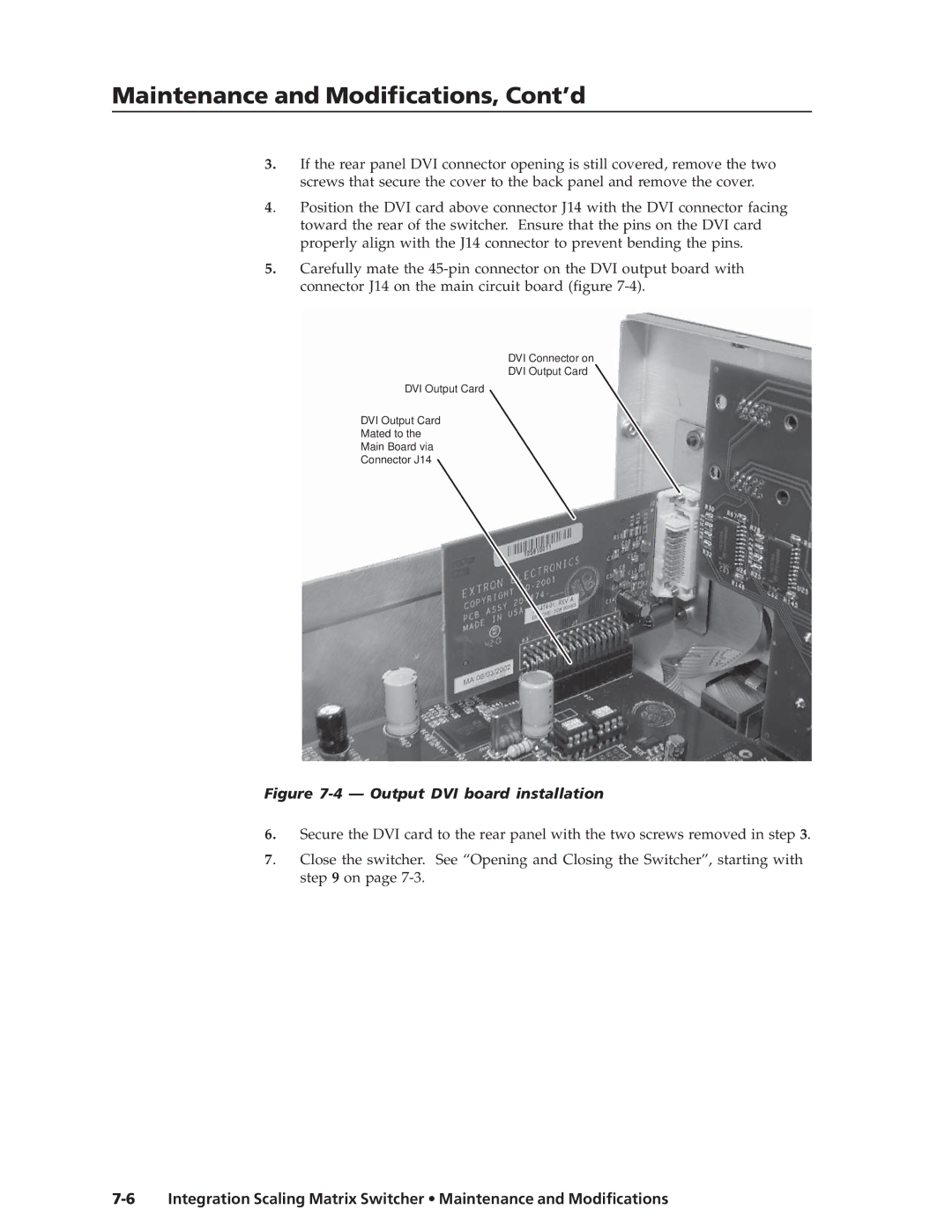 Extron electronic ISM 482 manual Output DVI board installation 