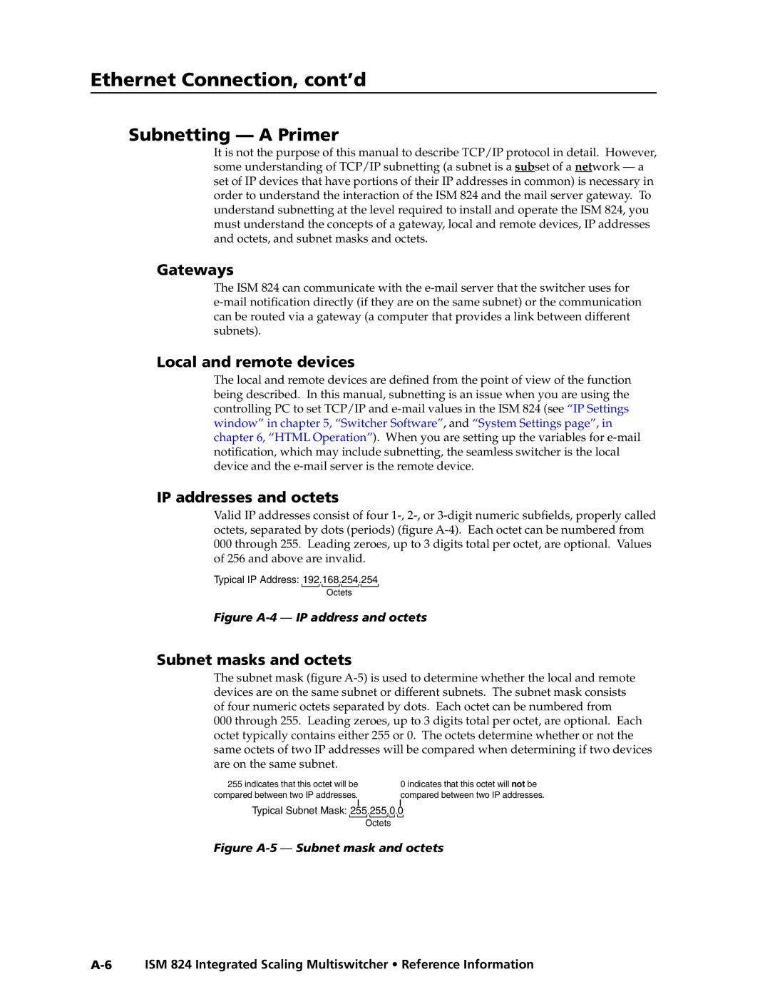 Extron electronic ISM 824 manual Subnetting a Primer, Gateways, Local and remote devices, IP addresses and octets 