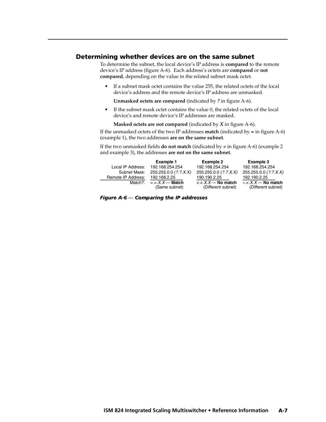 Extron electronic ISM 824 manual Determining whether devices are on the same subnet 