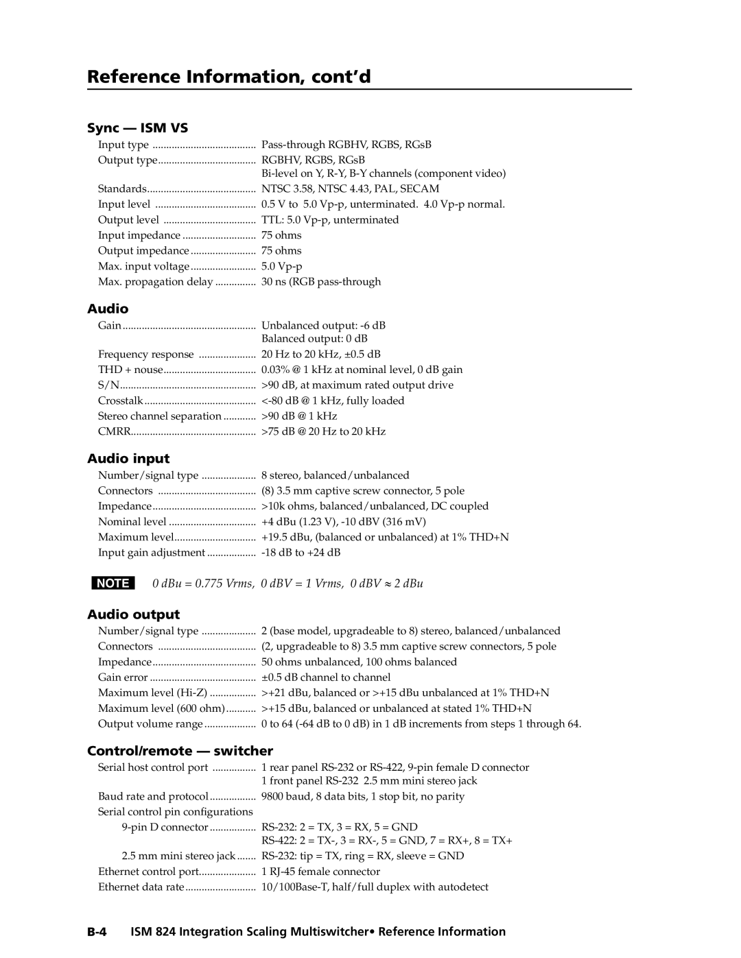 Extron electronic ISM 824 manual Reference Information, cont’d 