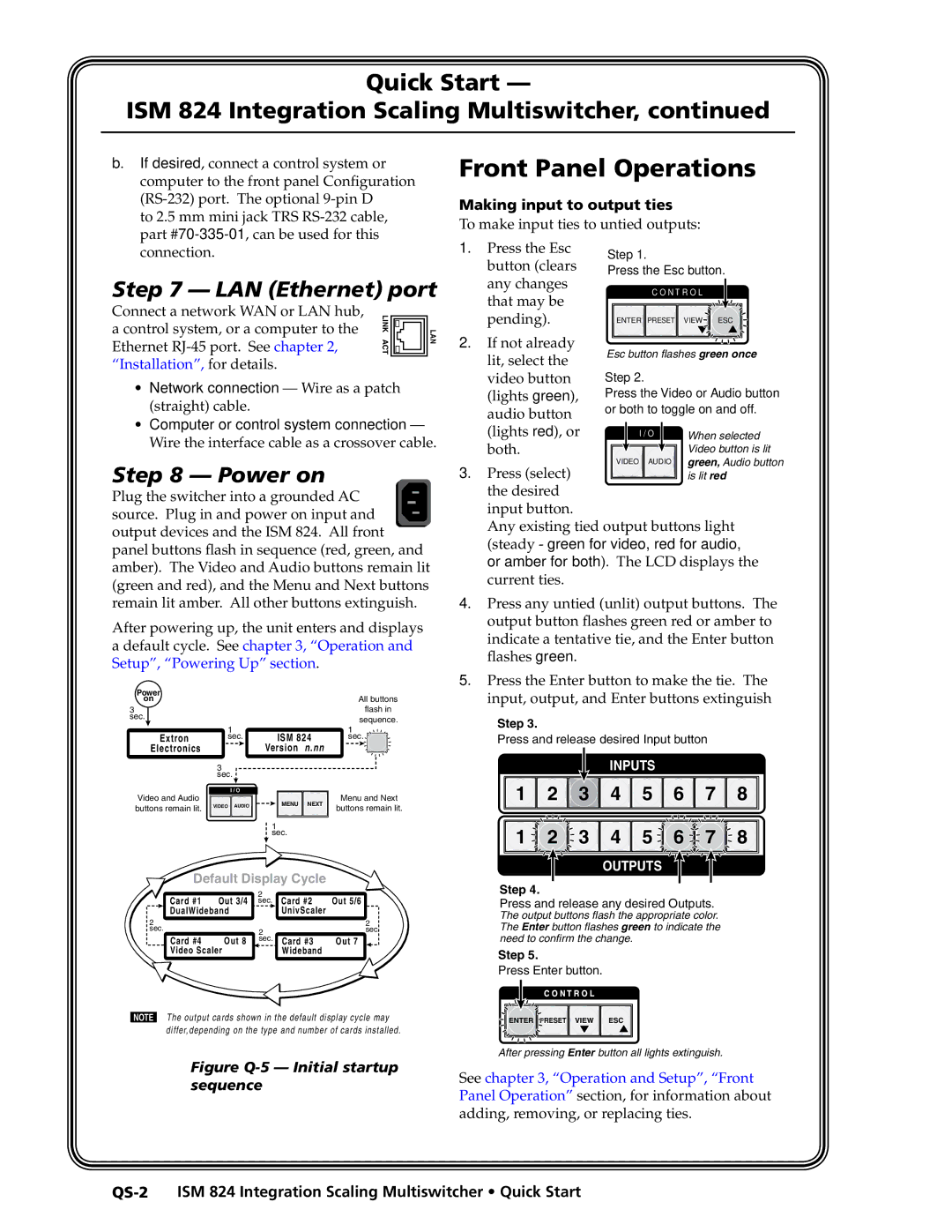 Extron electronic manual Quick Start ISM 824 Integration Scaling Multiswitcher, Making input to output ties 