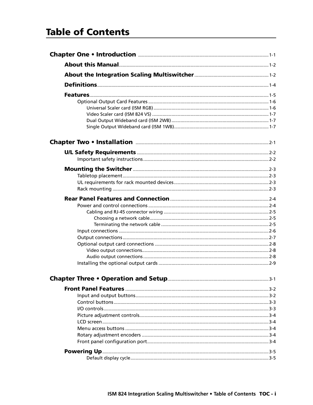 Extron electronic ISM 824 manual Table of Contents 