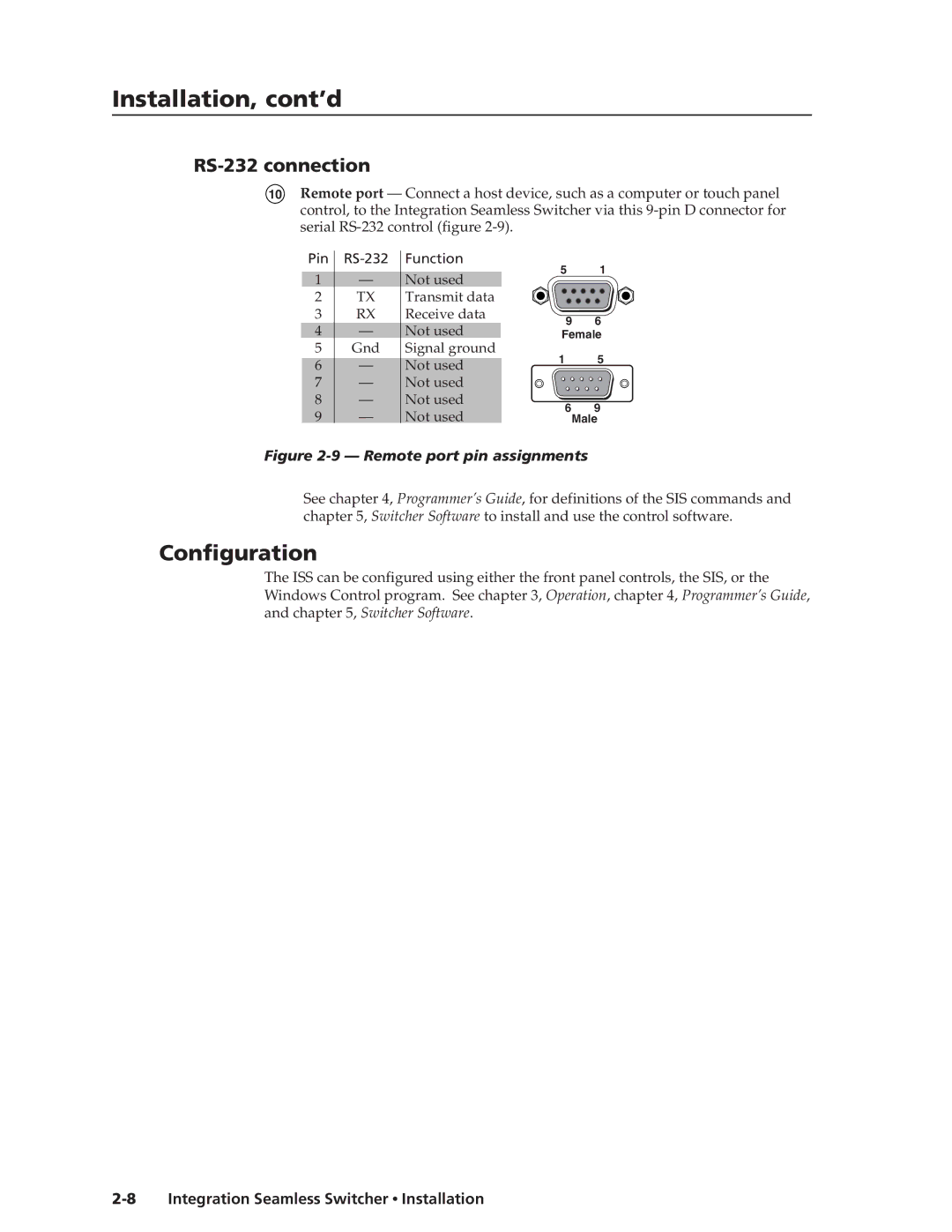 Extron electronic ISS 108, ISS 408 manual Configuration, RS-232 connection 