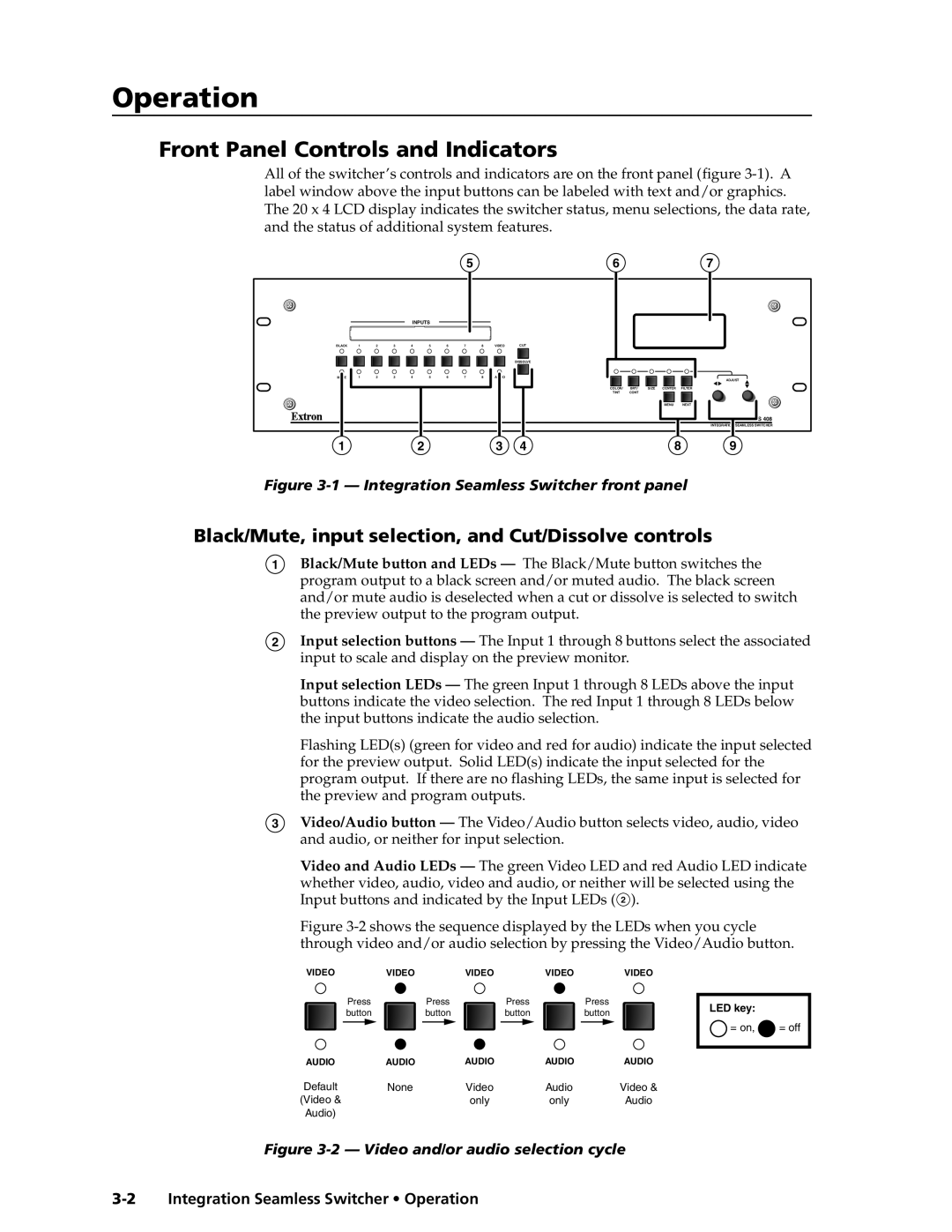 Extron electronic ISS 108, ISS 408 manual Operationeration, cont’d, Front Panel Controls and Indicators 