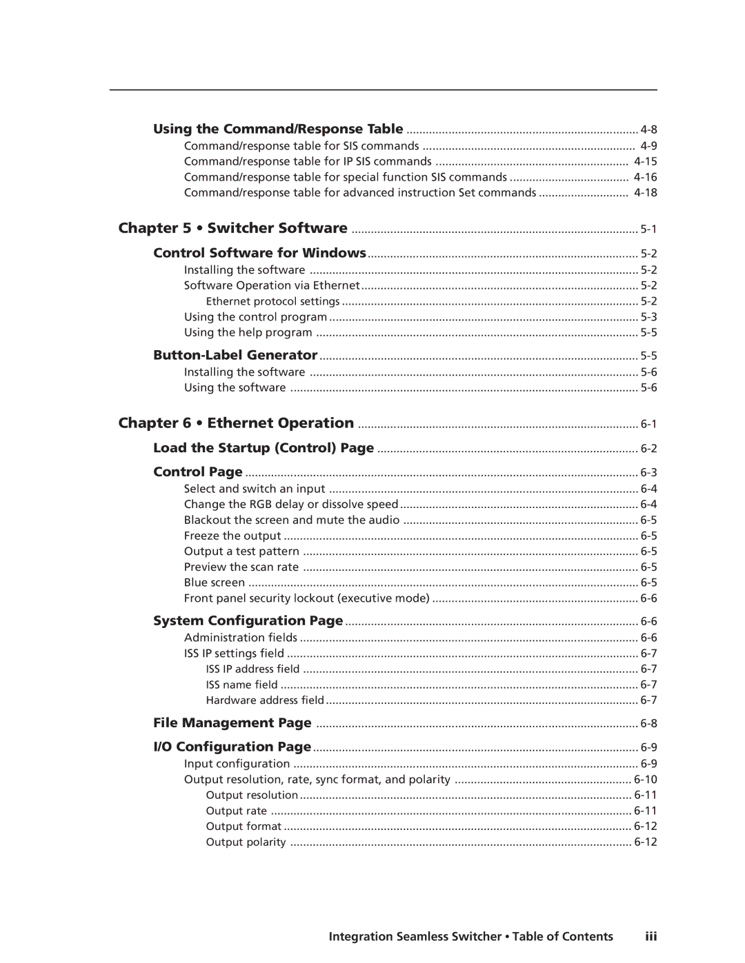 Extron electronic ISS 408, ISS 108 manual Integration Seamless Switcher Table of Contents Iii 