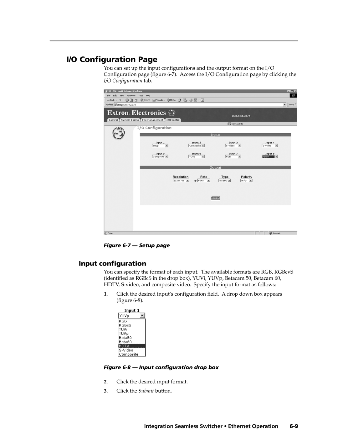 Extron electronic ISS 408, ISS 108 manual Input configuration, Setup 