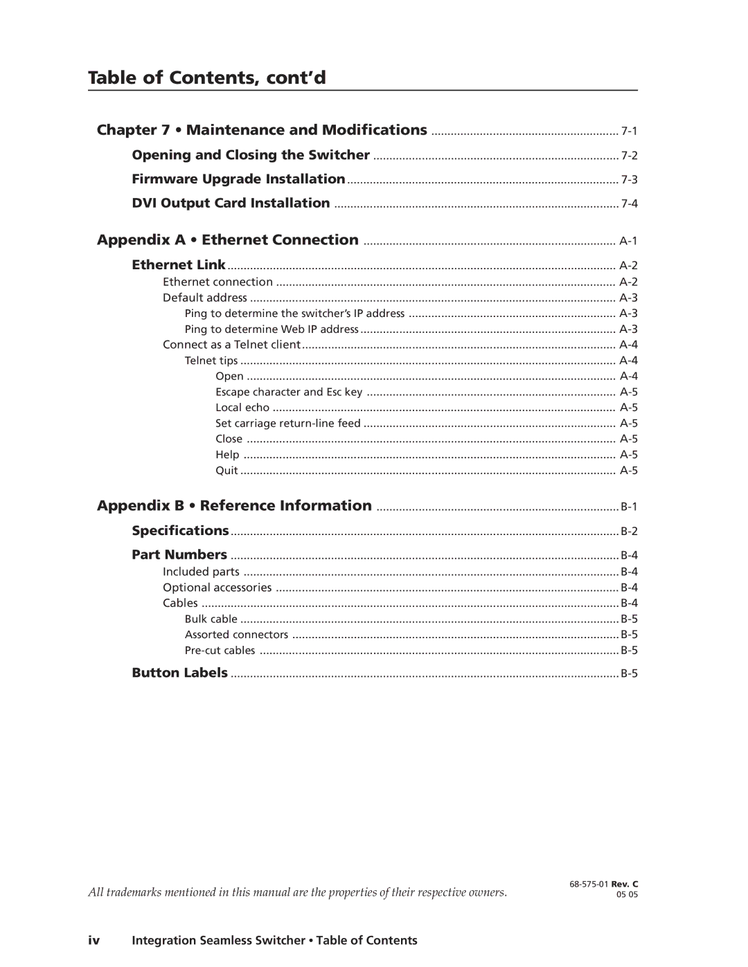 Extron electronic ISS 108, ISS 408 manual Iv Integration Seamless Switcher Table of Contents 