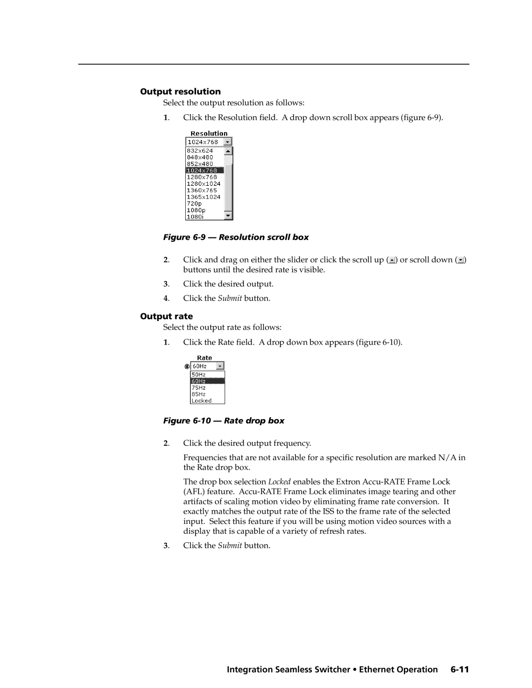 Extron electronic ISS 408, ISS 108 manual Output resolution, Output rate 