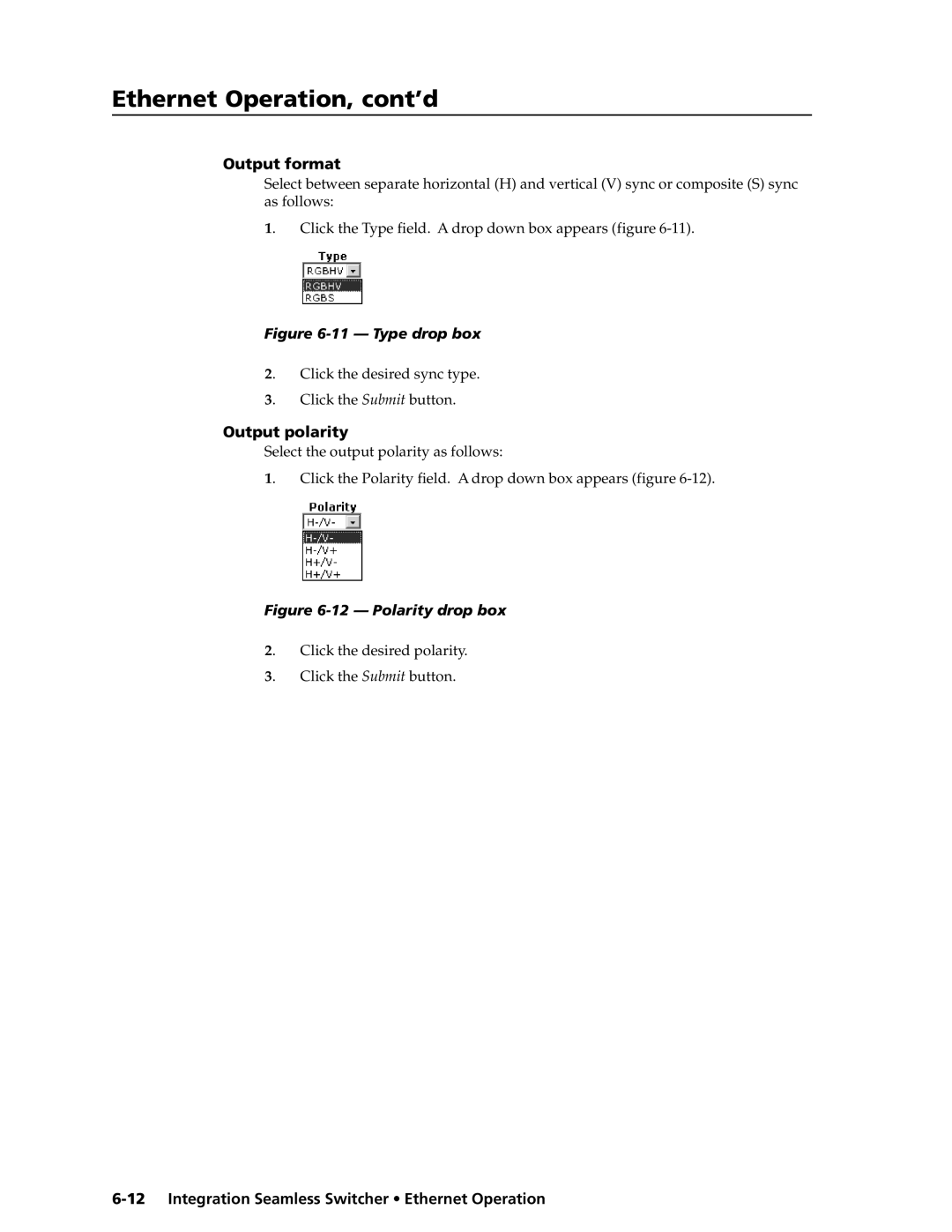 Extron electronic ISS 108, ISS 408 manual Output format, Output polarity 