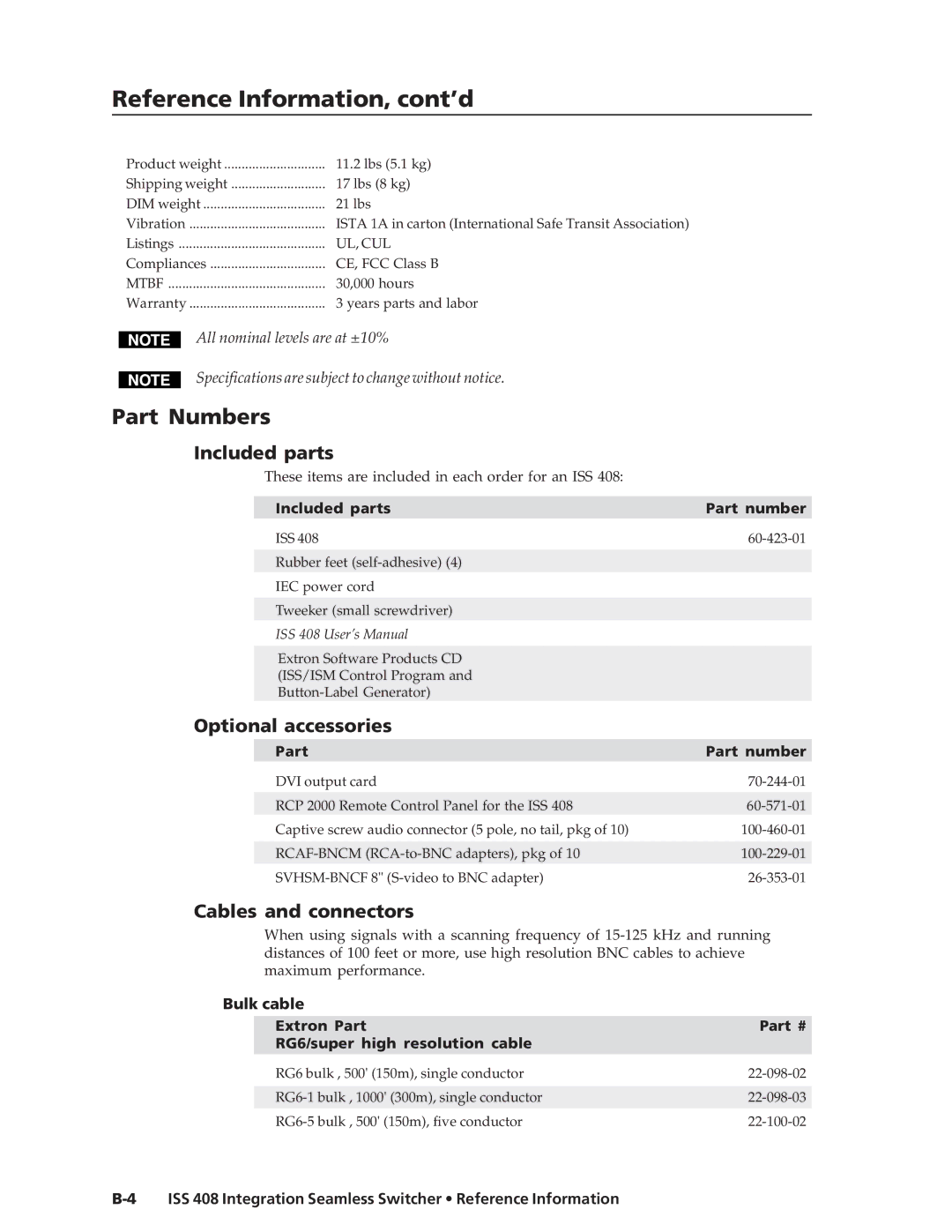 Extron electronic ISS 408 manual Reference Information, cont’d 