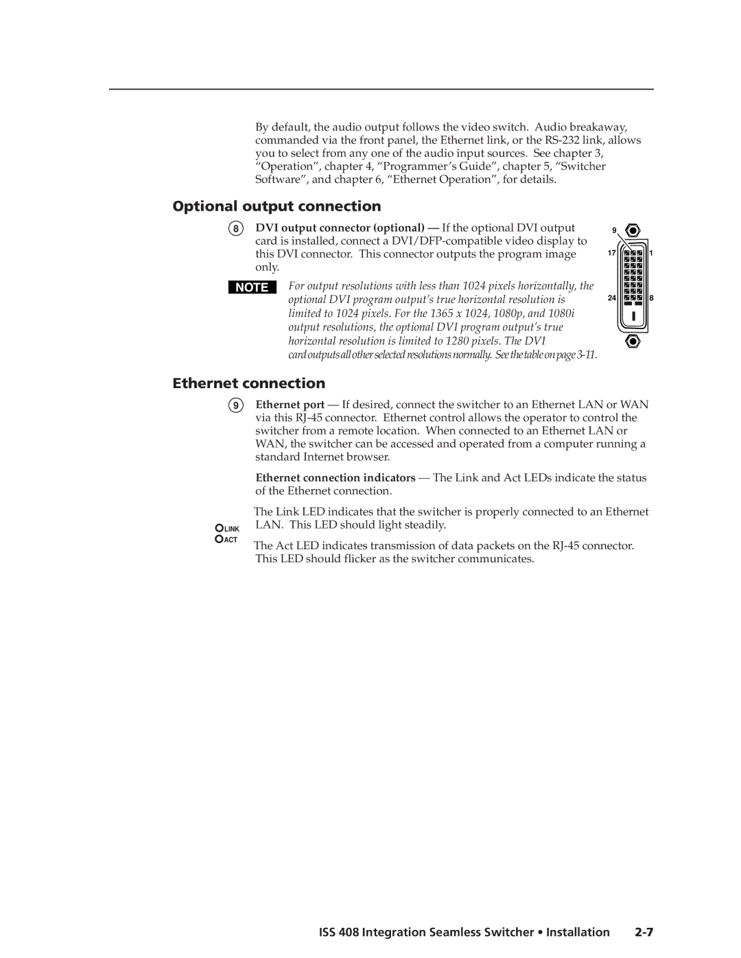 Extron electronic ISS 408 manual Optional output connection 