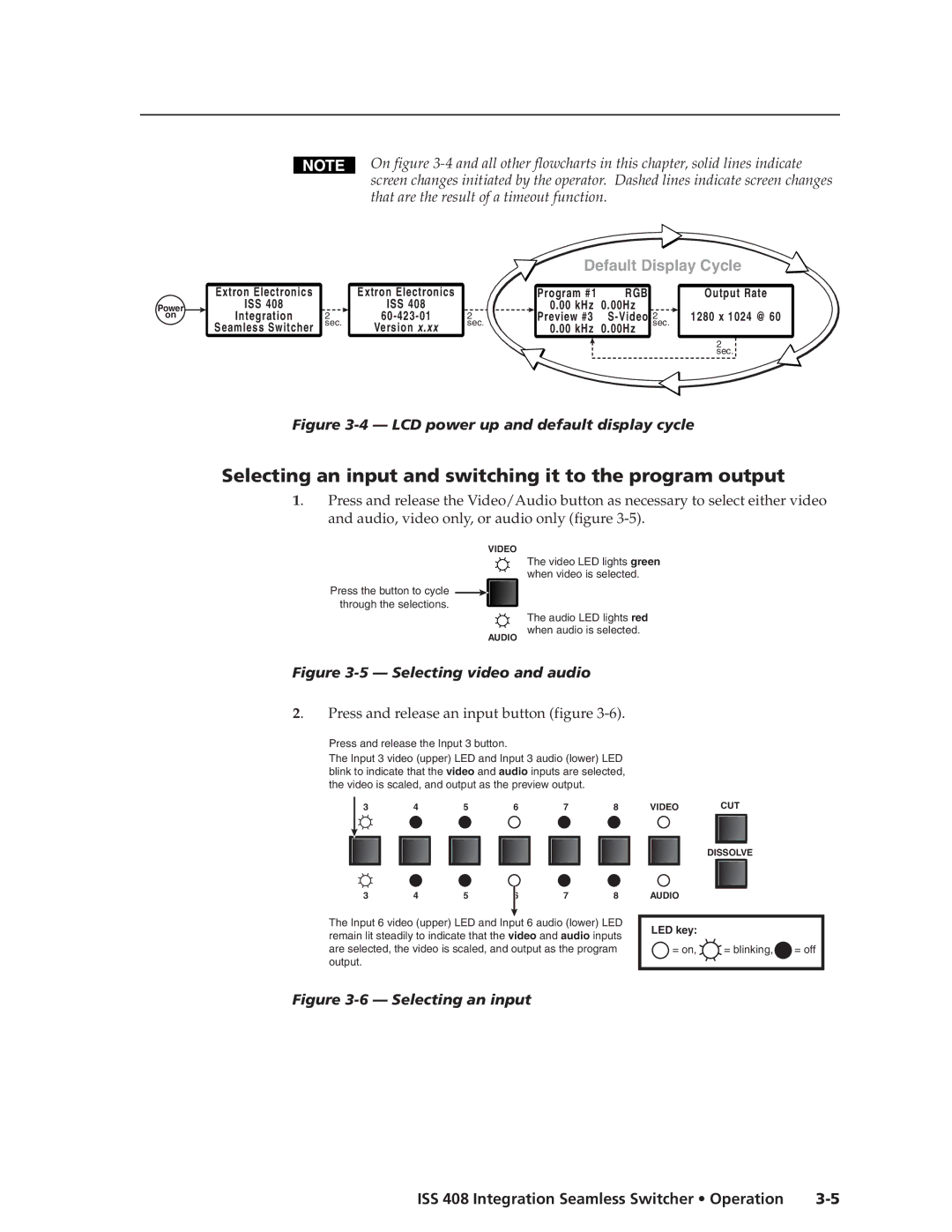 Extron electronic ISS 408 manual Selecting an input and switching it to the program output 