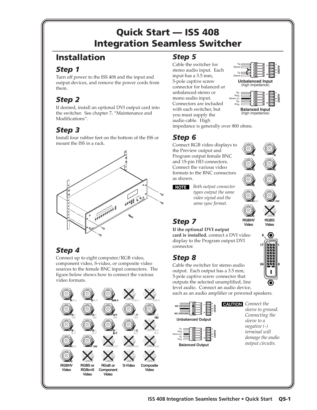 Extron electronic ISS 408 manual Quick Start ISS Integration Seamless Switcher 