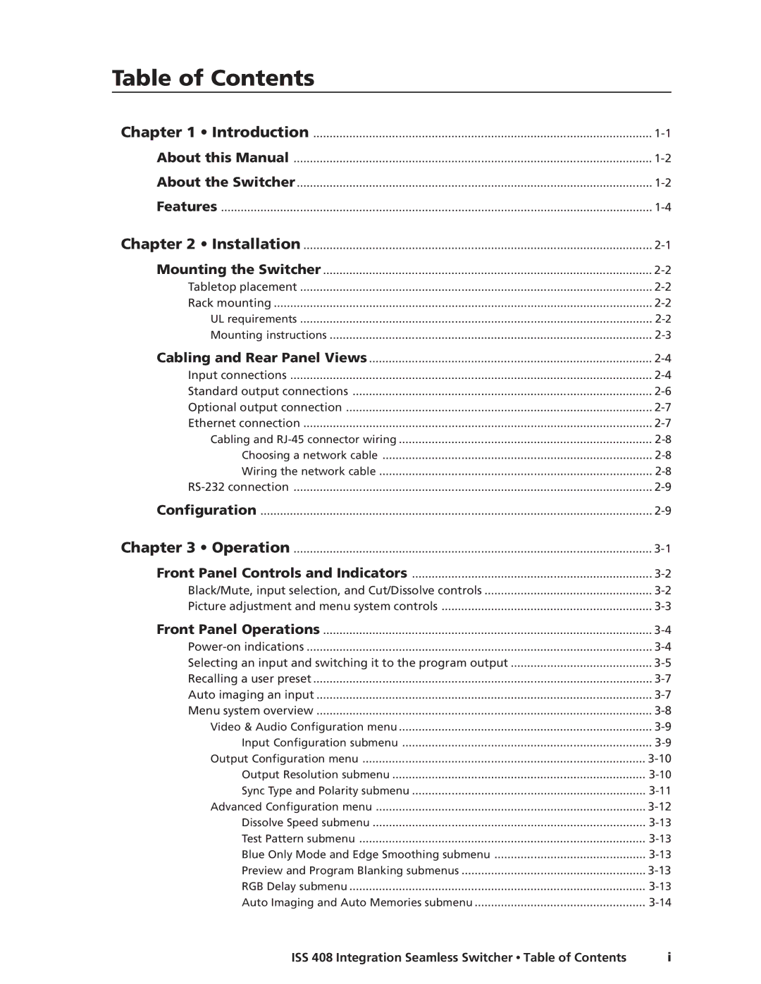 Extron electronic ISS 408 manual Table of Contents 