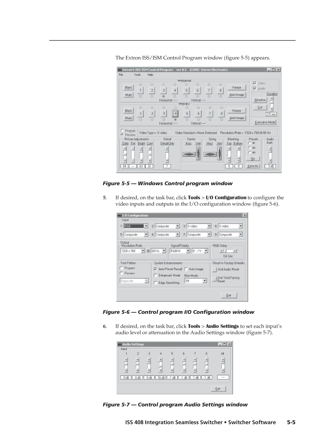 Extron electronic ISS 408 manual Windows Control program window 