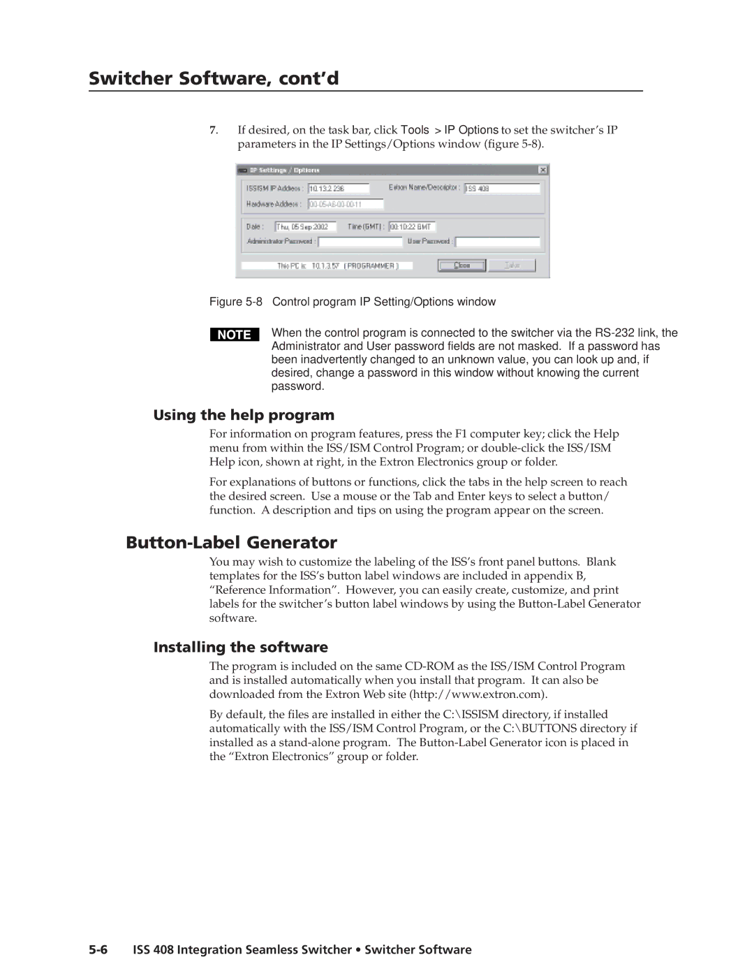 Extron electronic ISS 408 manual Button-Label Generator, Using the help program 