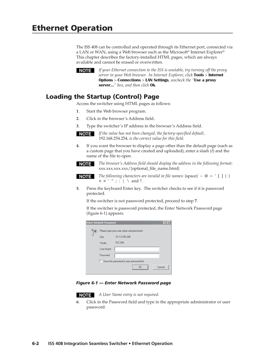 Extron electronic ISS 408 manual EthernetOperation,cont’d, Loading the Startup Control 