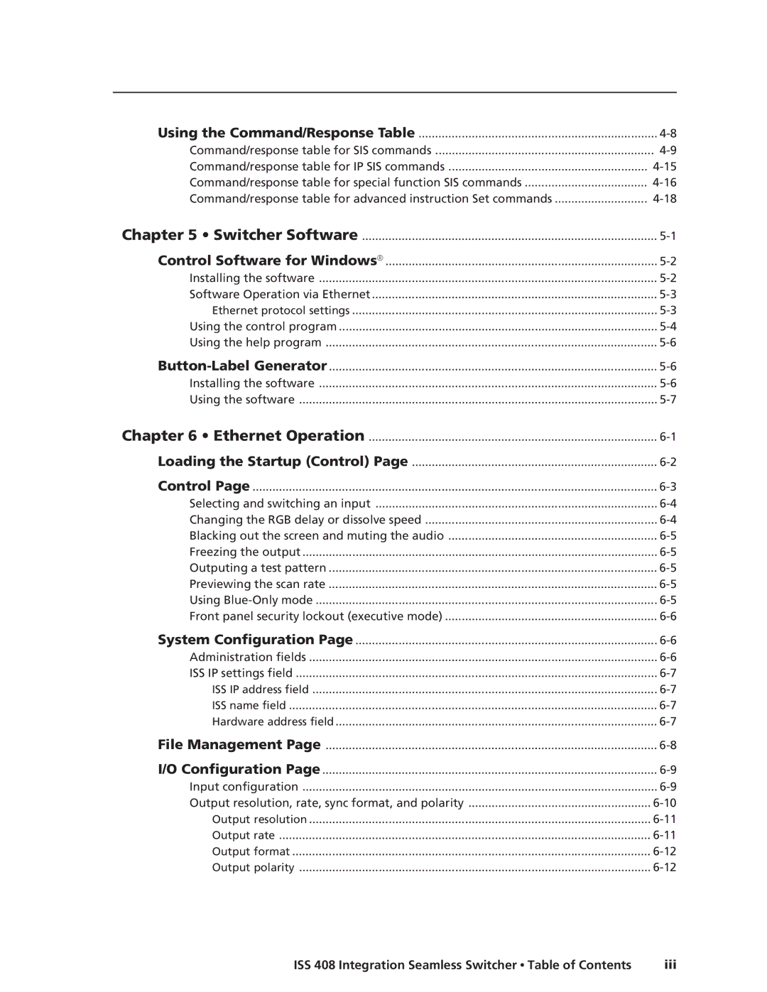 Extron electronic manual ISS 408 Integration Seamless Switcher Table of Contents Iii 