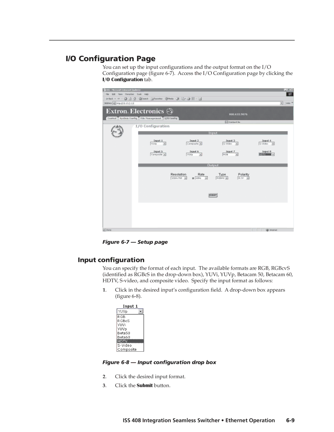 Extron electronic ISS 408 manual Input configuration, Setup 