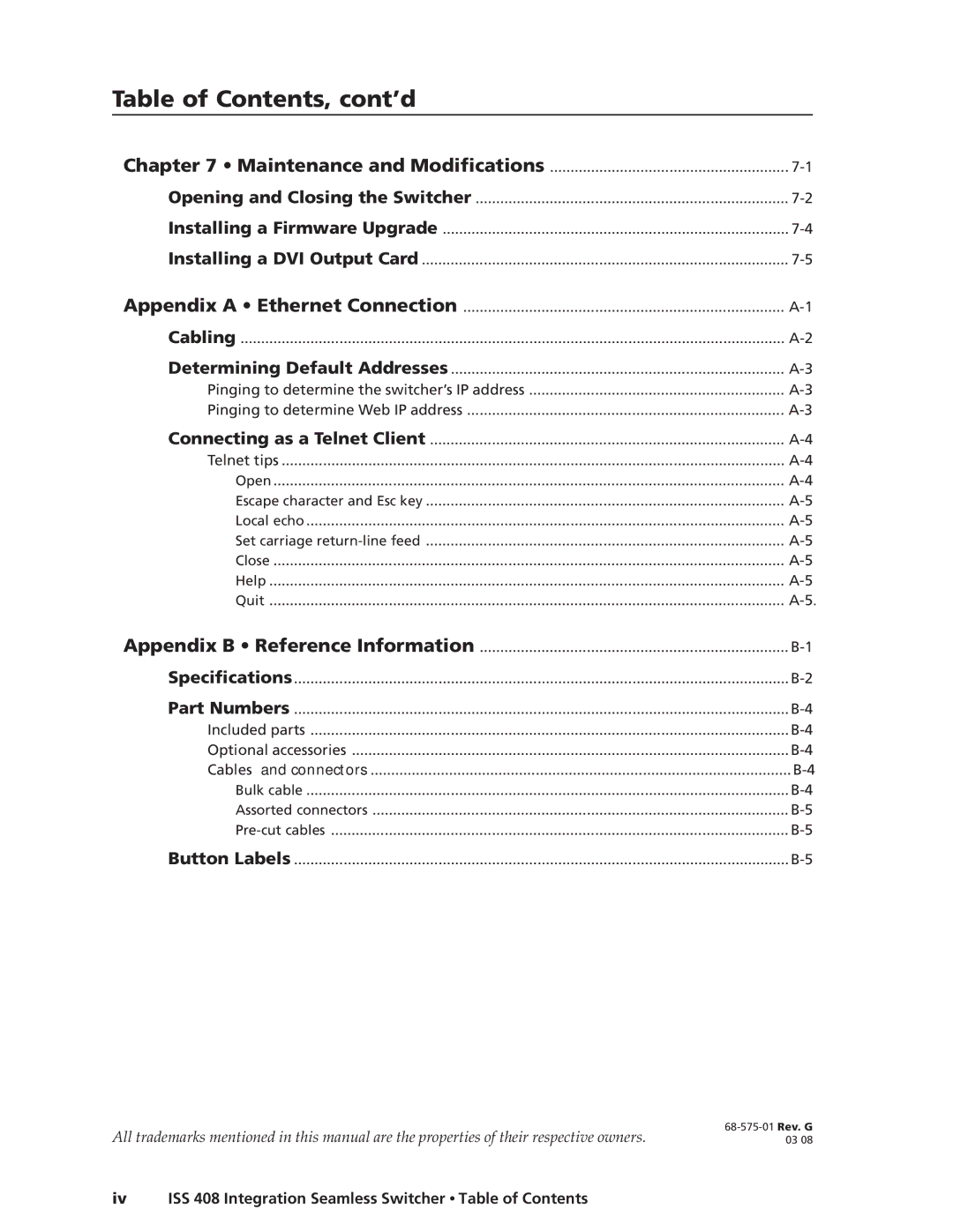 Extron electronic manual Iv ISS 408 Integration Seamless Switcher Table of Contents 