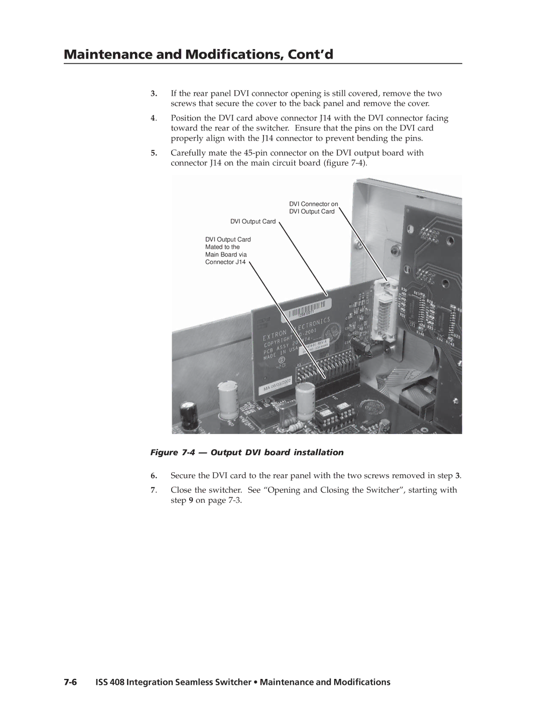 Extron electronic ISS 408 manual Output DVI board installation 