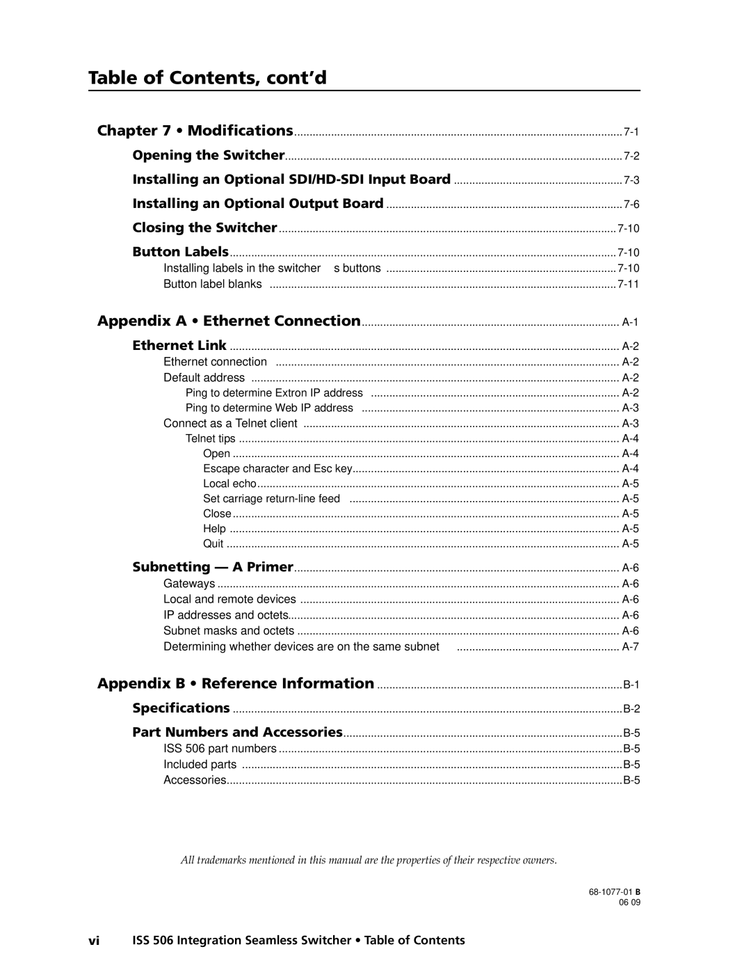 Extron electronic manual Vi ISS 506 Integration Seamless Switcher Table of Contents 