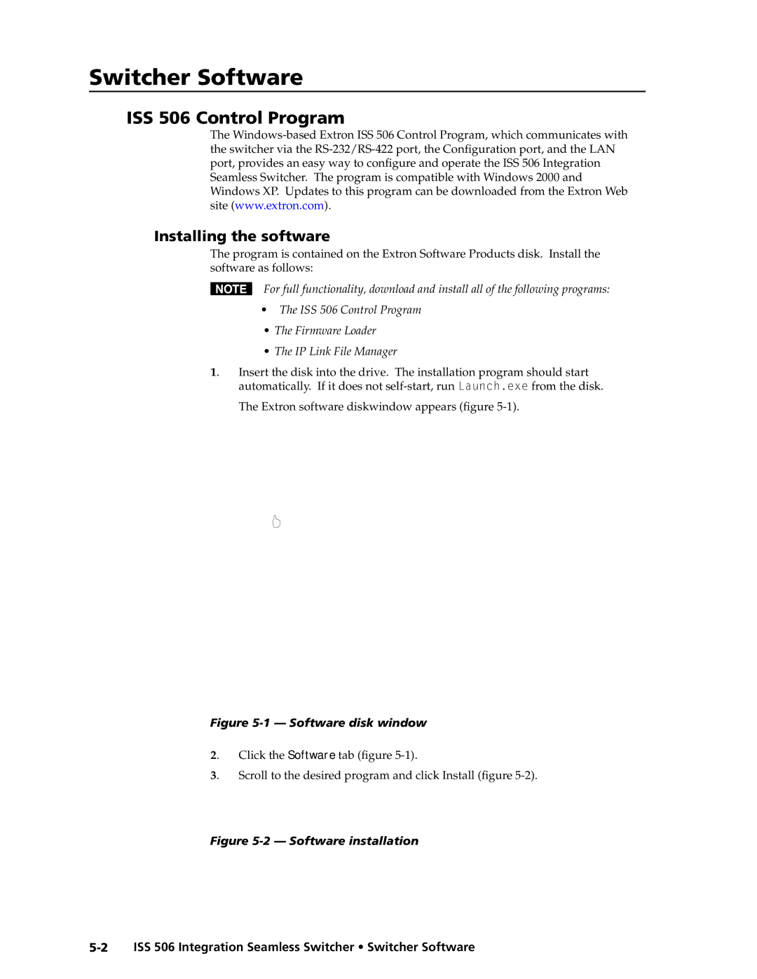 Extron electronic manual ISS 506 Control Program, Installing the software 