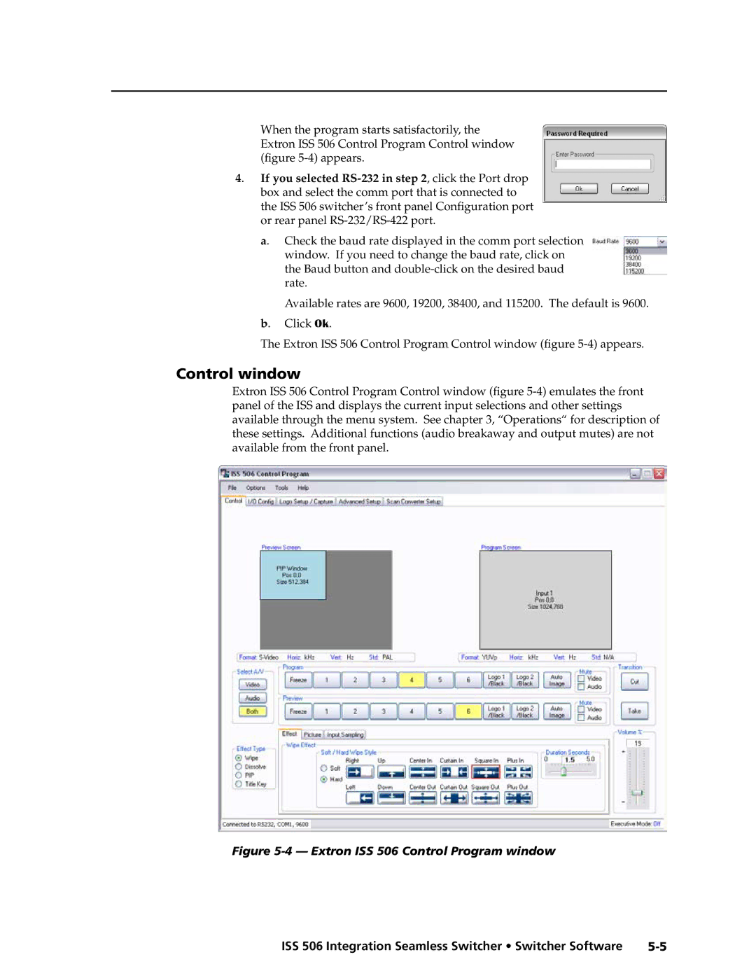 Extron electronic manual Control window, Extron ISS 506 Control Program window 