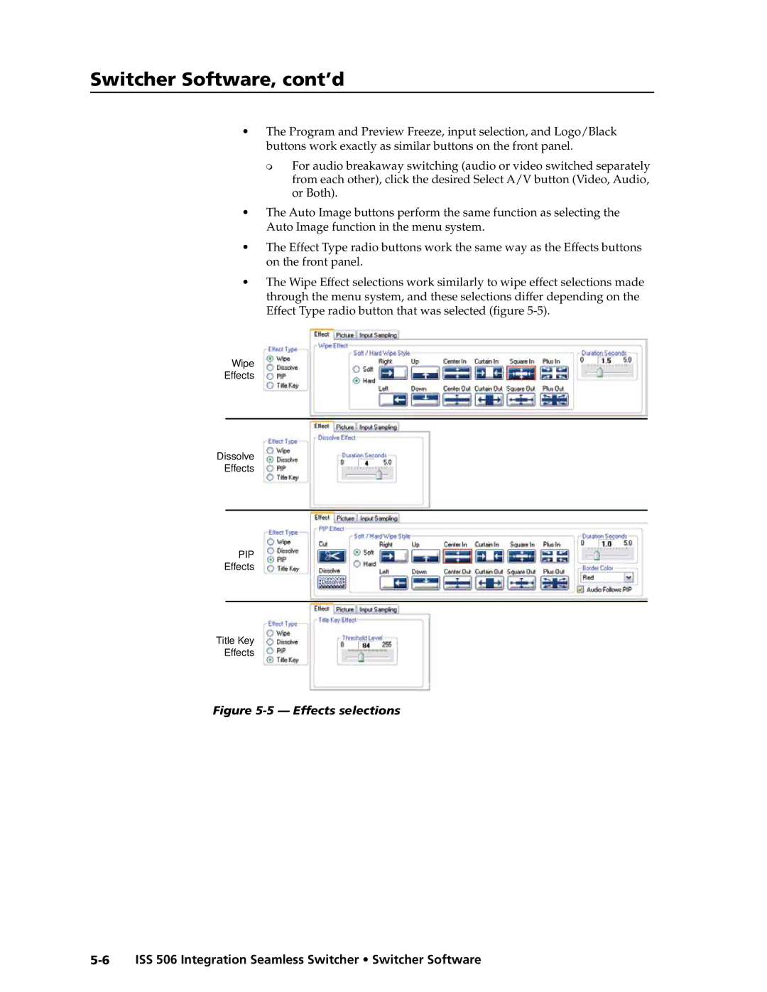 Extron electronic ISS 506 manual Effects selections 