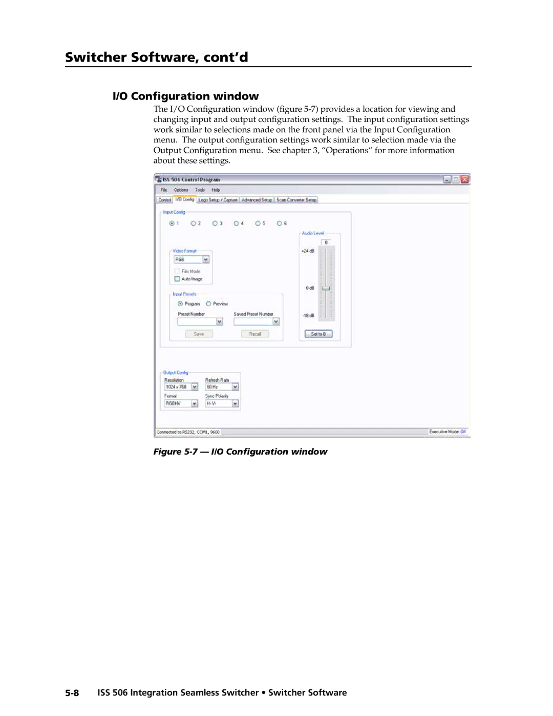 Extron electronic ISS 506 manual I/O Configuration window 