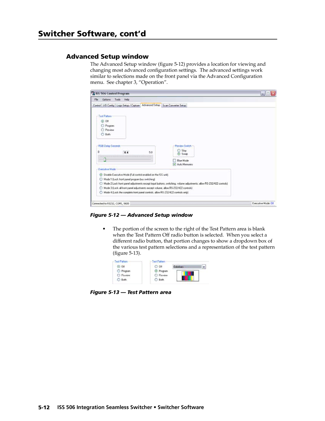 Extron electronic ISS 506 manual Advanced Setup window 