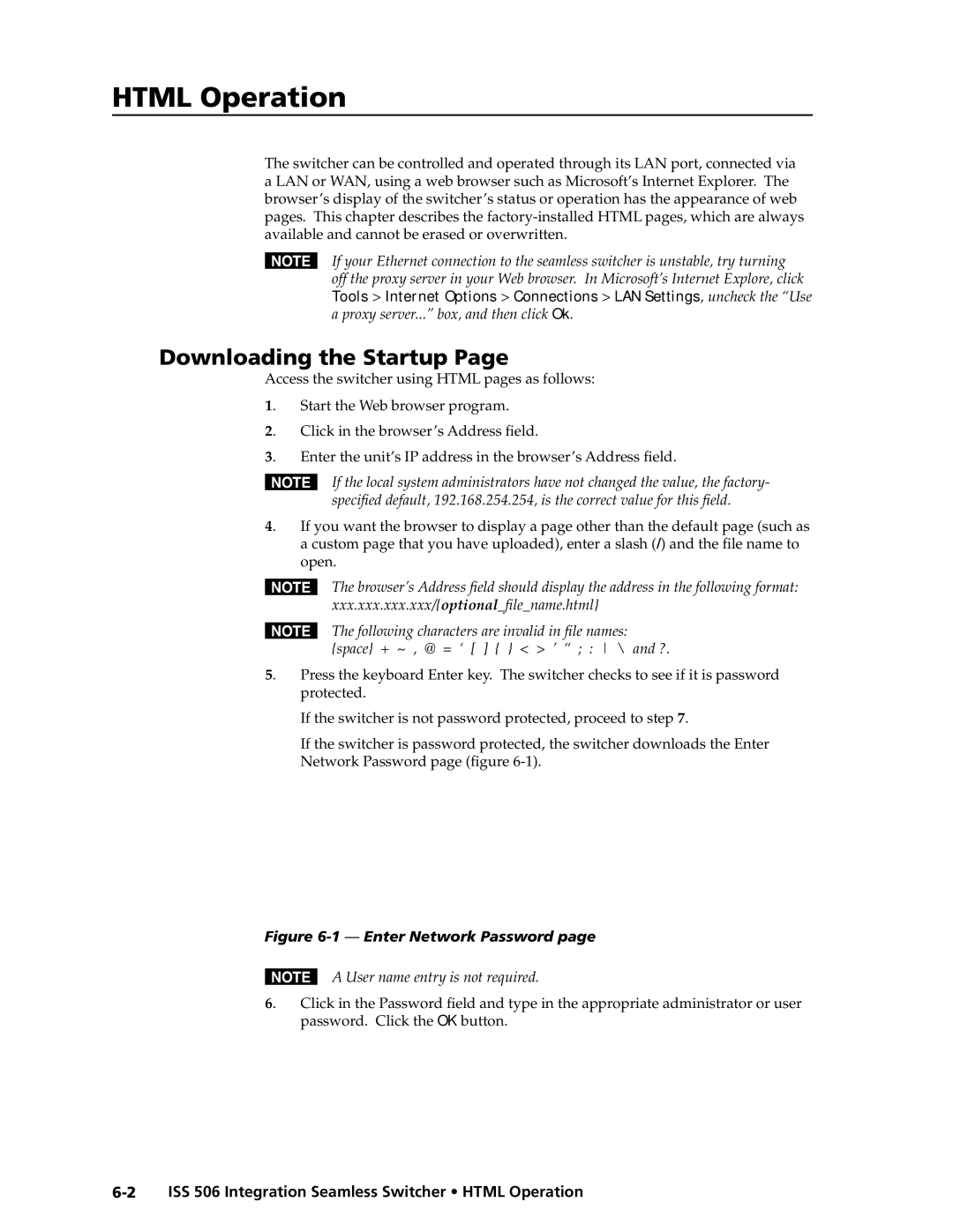 Extron electronic manual Downloading the Startup, ISS 506 Integration Seamless Switcher Html Operation 