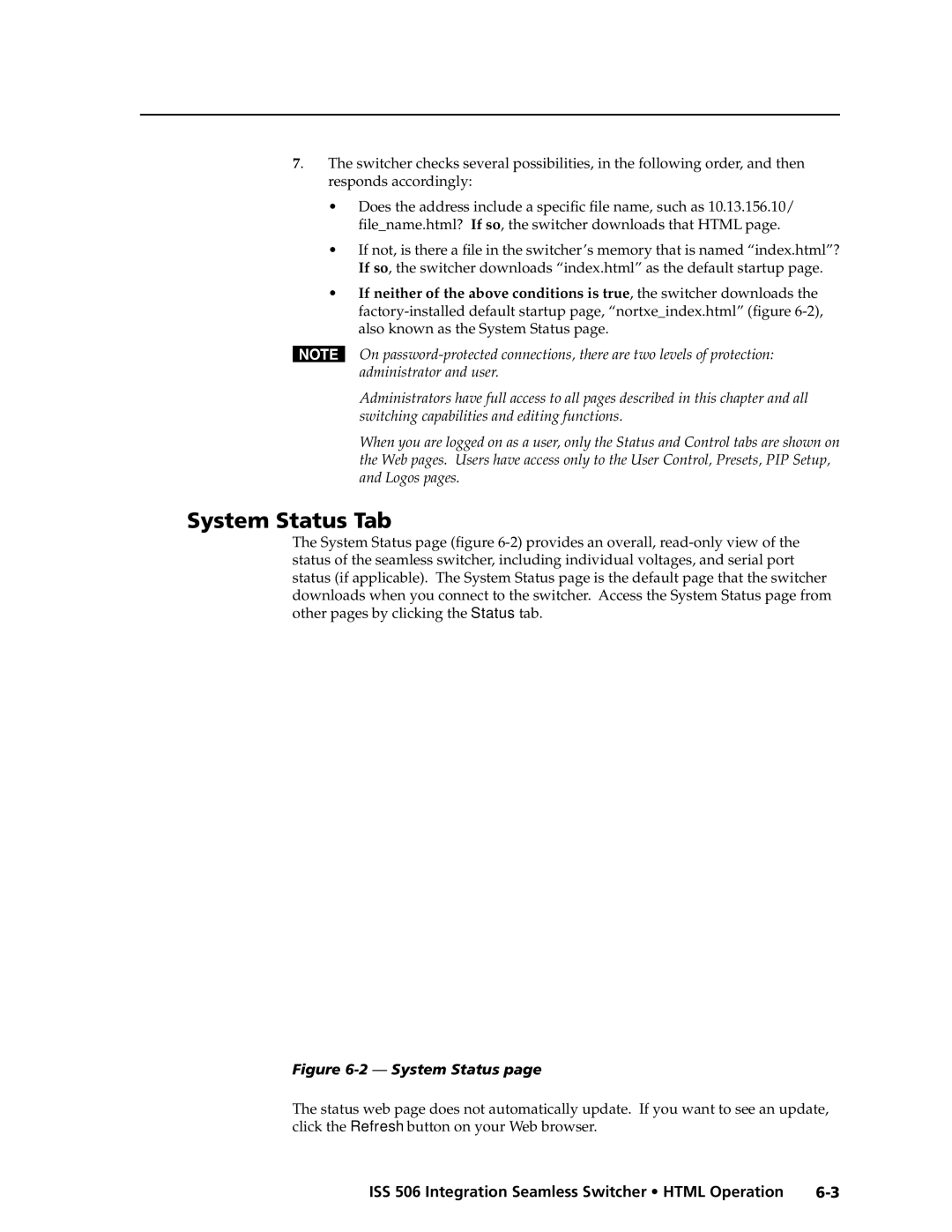 Extron electronic ISS 506 manual System Status Tab 