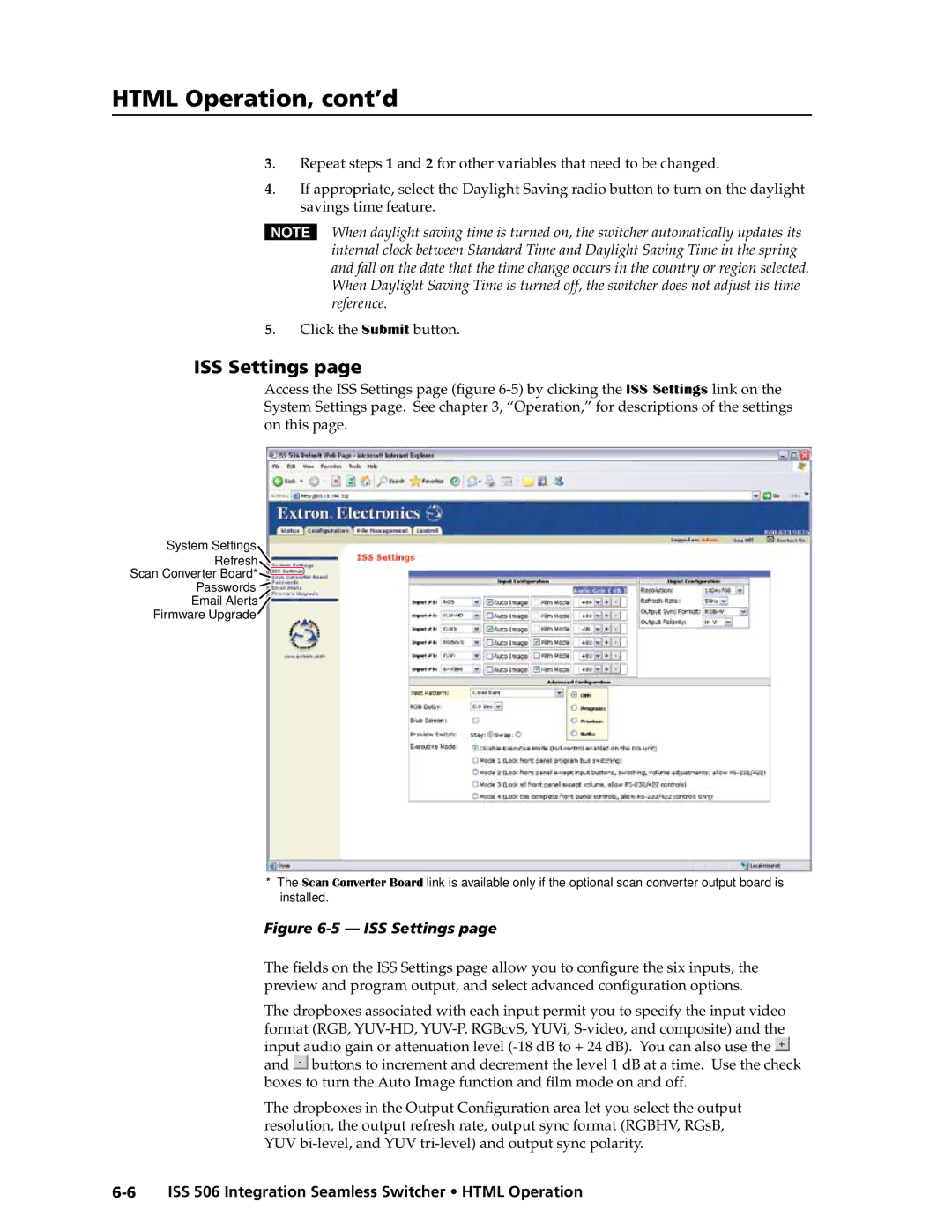 Extron electronic ISS 506 manual ISS Settings 