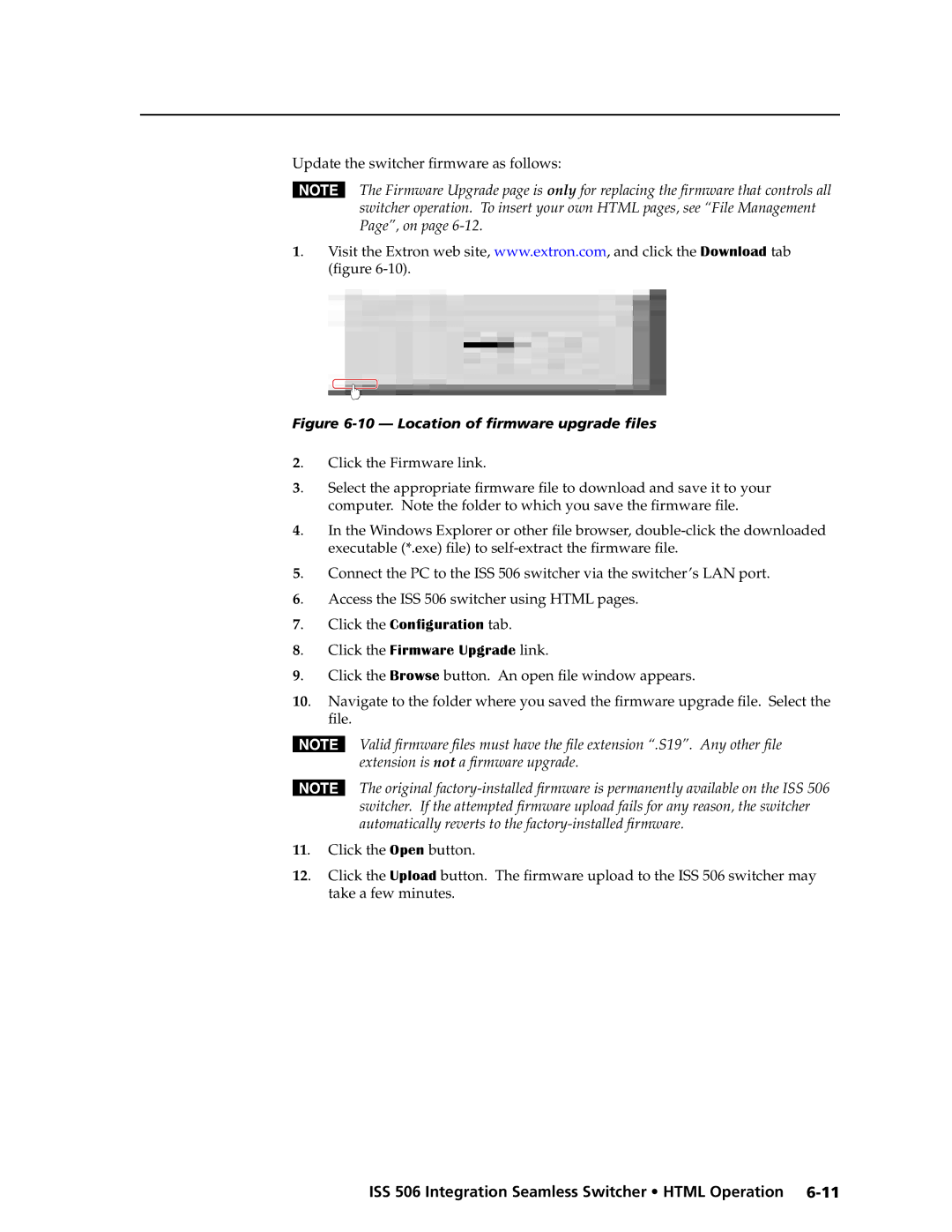 Extron electronic ISS 506 manual Click the Firmware Upgrade link 