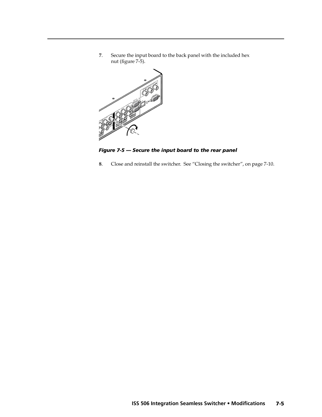 Extron electronic ISS 506 manual Secure the input board to the rear panel 