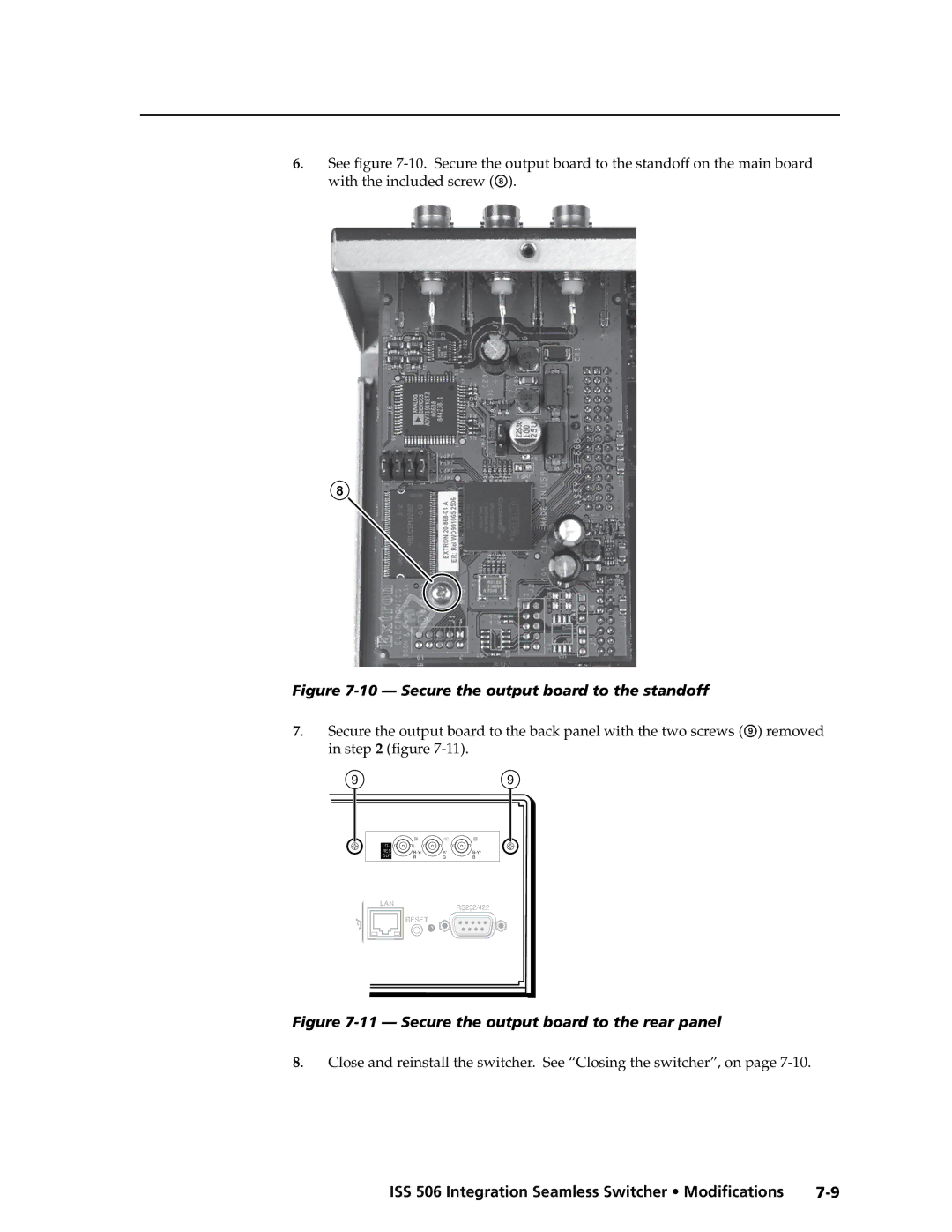 Extron electronic ISS 506 manual Secure the output board to the standoff 