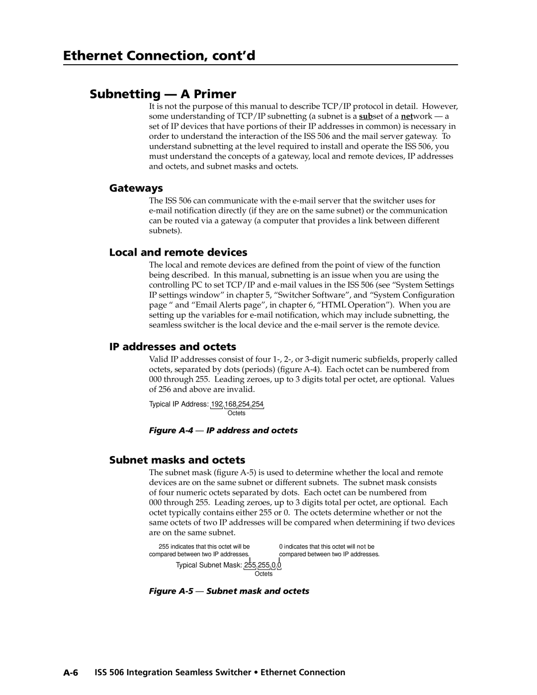 Extron electronic ISS 506 manual Subnetting a Primer, Gateways, Local and remote devices, IP addresses and octets 