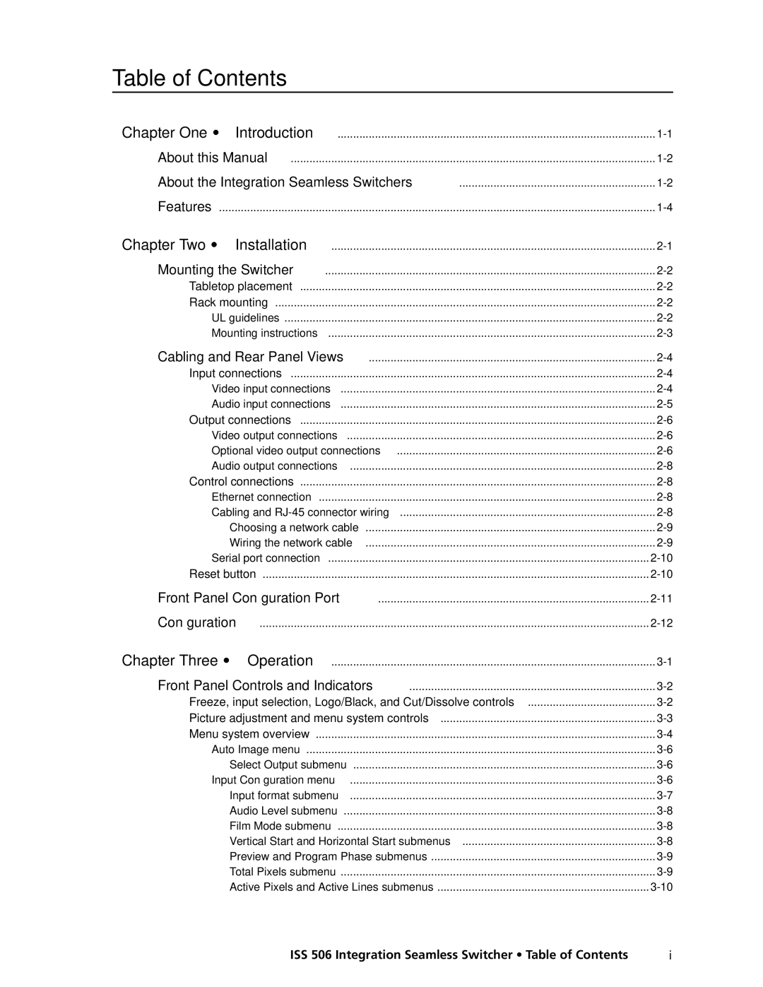 Extron electronic ISS 506 manual Table of Contents 