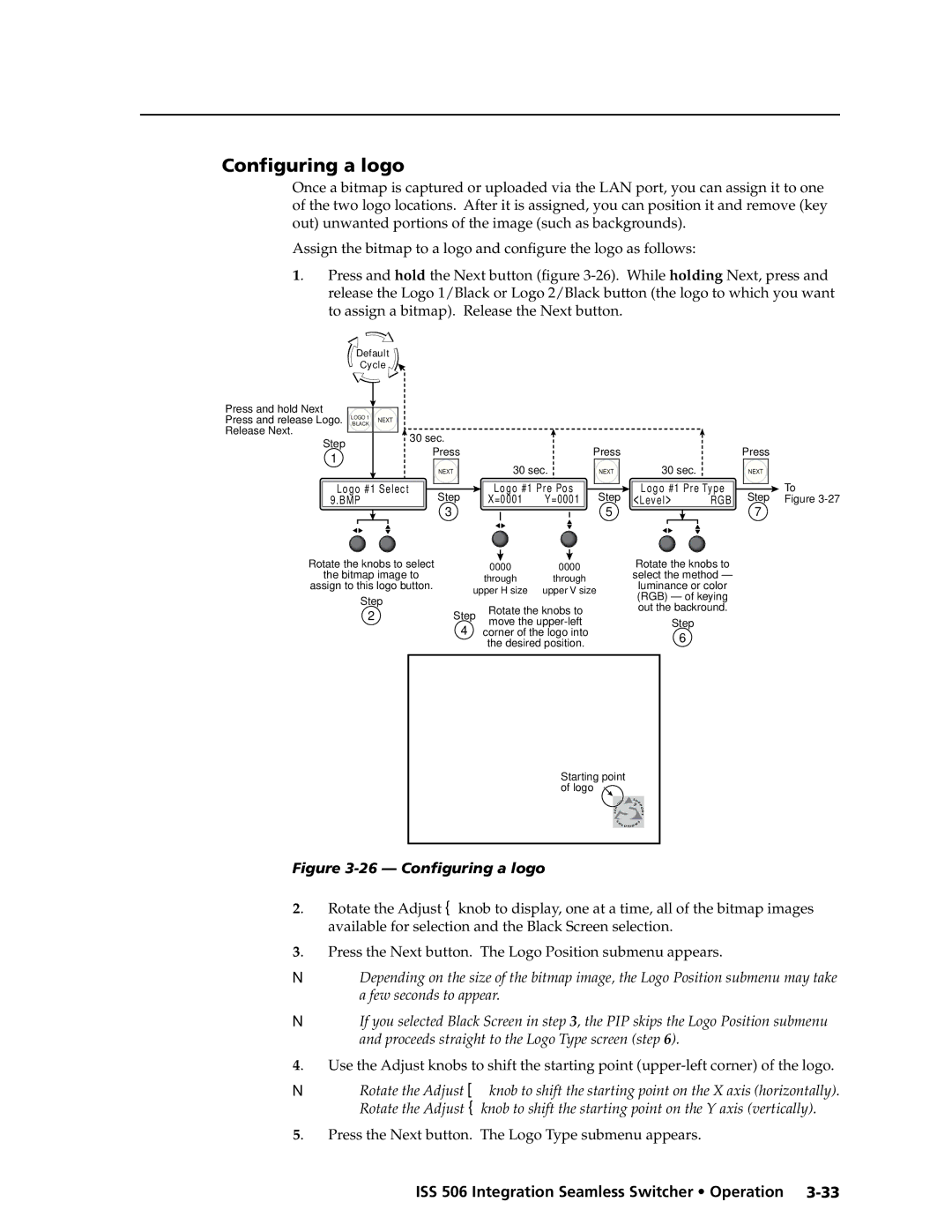 Extron electronic ISS 506 manual Configuring a logo, Level 