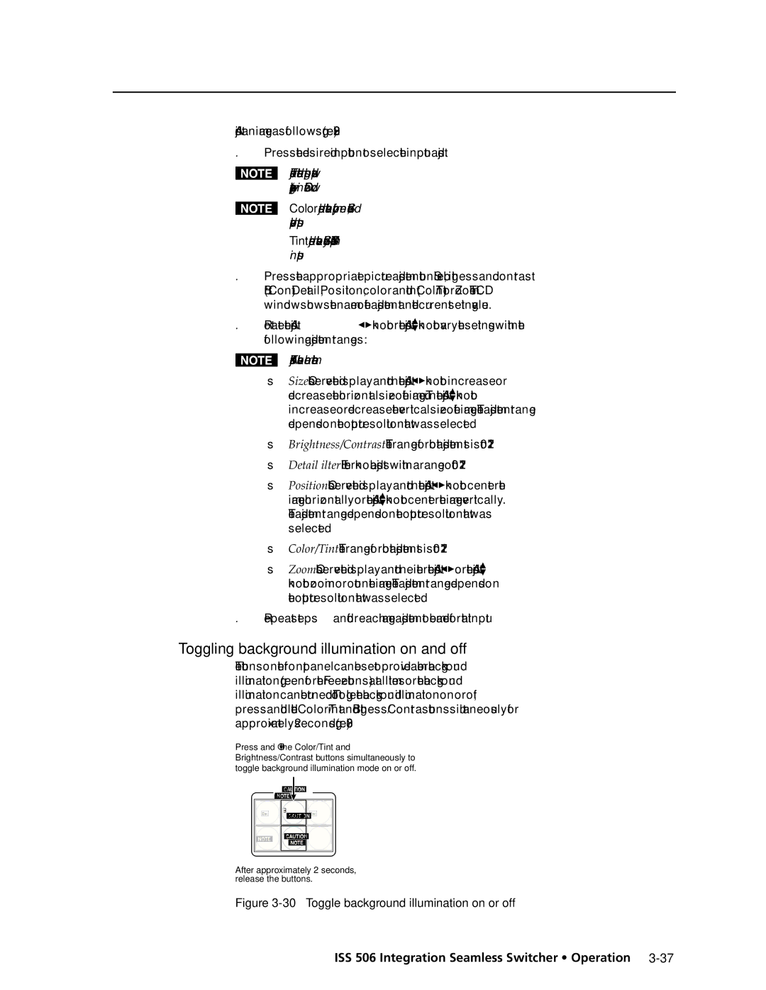 Extron electronic ISS 506 manual Toggling background illumination on and off 