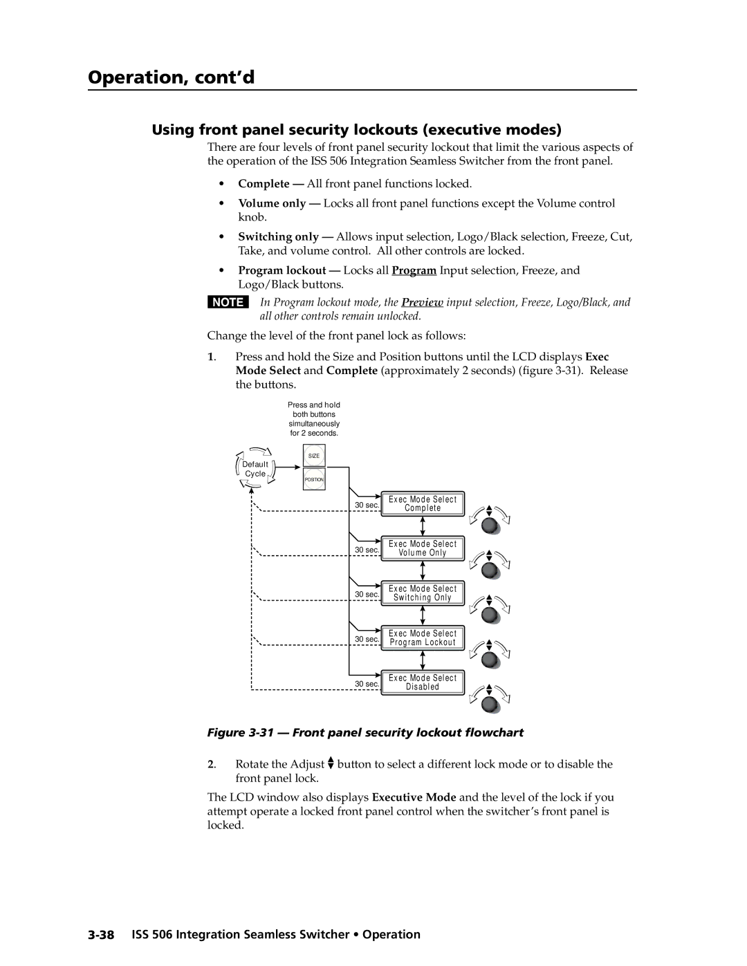 Extron electronic ISS 506 Using front panel security lockouts executive modes, Front panel security lockout flowchart 