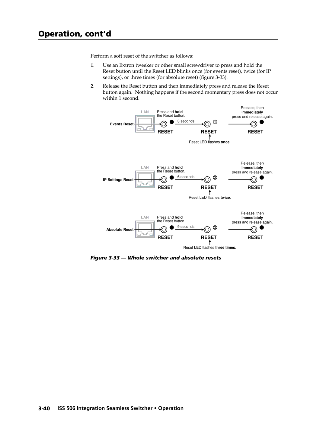 Extron electronic ISS 506 manual Whole switcher and absolute resets 